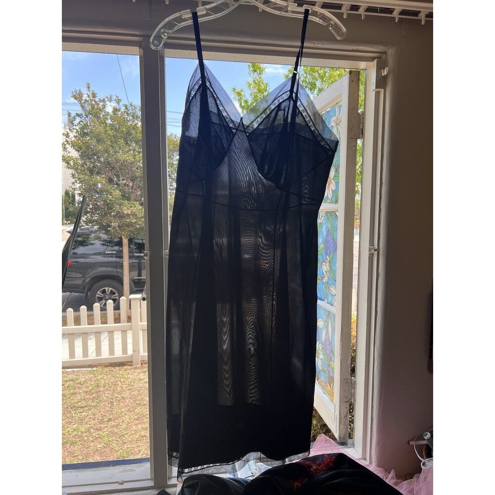 Vintage Seamprufe Sz 38 tall Nylon Black Full Slip Dress 1950's Sissy Pinup - Picture 4 of 7